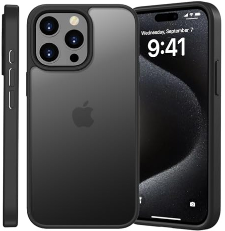 Kukiwhy für iPhone 15 Pro Max Hülle, Schwarz | Stoßfest Militärstandard Schutzhülle Anti-Kratzen, Durchscheinende Rückseite Handyhülle, Anti-Fingerabdruck