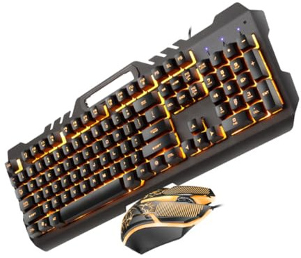 Vaguelly Tastiera e Mouse Usb Cablate Con Retroilluminazione Rgb Design Metallico Meccanico Tattile Supporto Telefono Integrato Per Ufficio e Videogioco