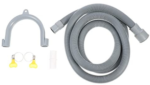 Lurrose 2 Meter Thickened Drum Washing Machine Drain Hose Kit White Connector, Adjustable Key-Type Clips and U-Shaped Hose Bracket, Sturdy Washer Water Outlet Accessory for Laundry Drainage