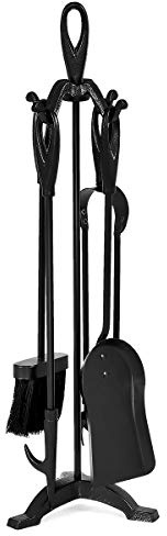 COSTWAY 5 Piece Fire Tools Set, Iron Fireplace Fireside Companion Brush, Poker, Shovel and Tong (Black)