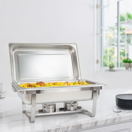 WJYTDHIQS 9l Acciaio Inossidabile Chafing Dish Rettangolo Food Warmer Buffet Server Piatti di Servizio, Scaldavivande per Buffet in Acciaio Inox, per Party, Feste, Matrimoni, Banchetti, Argento