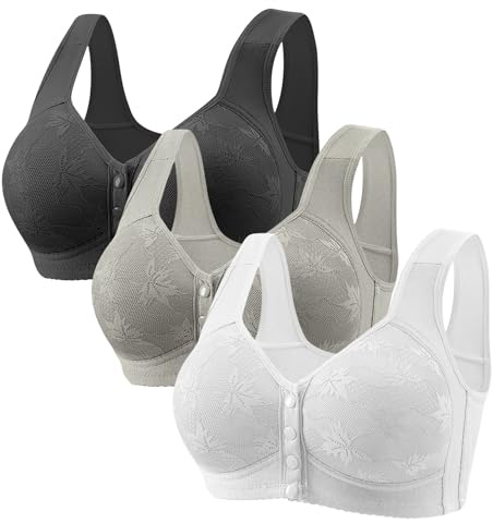 Cocila Front Fastening Bras for Women UK 3 Pieces Women's Bras Plus Size Wireless Bra High Impact Push Up Comfort Bralette Seamless Breathable Multipack Full Support Lace Bra