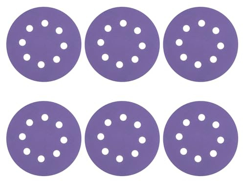 sourcing map Lot de 10 disques de ponçage 125 mm 8 trous Grain 3000 Papier abrasif Orbital aléatoire pour le travail du bois, automobile, polissage du métal, violet