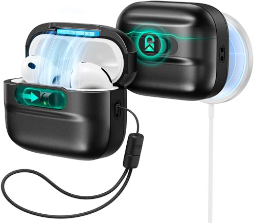 ESR Cover per AirPods Pro 3, Compatibile con MagSafe, Chiusura Magnetica | Compatibile con AirPods Pro 3, Protezione Anticaduta con Cordino, Chiusura Antiurto, Facile da aprire, Serie Pulse, Nero