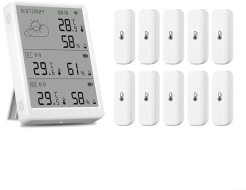 Fauhapyway Thermomètre hygromètre WiFi Tuya RF433 - Grand écran LCD - Portée sans fil de 100 m - Capteur de température et d'humidité - Pour Alexa - Prend en charge jusqu'à 10 capteurs (1 moniteur +