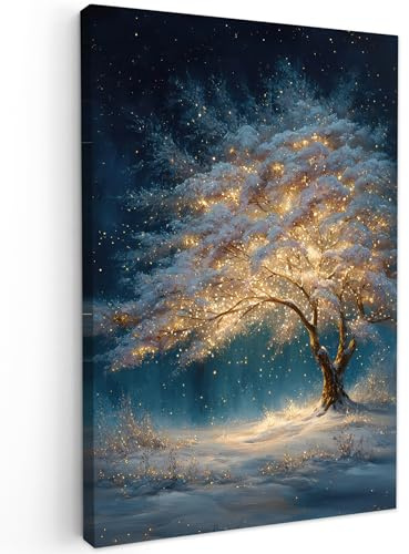MuchoWow© Quadri Moderni Soggiorno Regali Decorazioni Natilizie Poster | 40x60 cm - Parete Muro Salotto Quadro Grande Con Cornice Stampe Su Tela Camera Letto Albero della vita - Notte - Buio