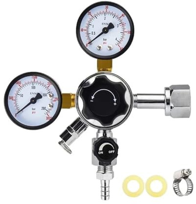 co2 Regulator, W21.8 Co2 Regulator,Homebrew Keg Kegerator 3000PSI Pressure Dual Guage with Safety Relief Valve,for kegerator(CGA320)
