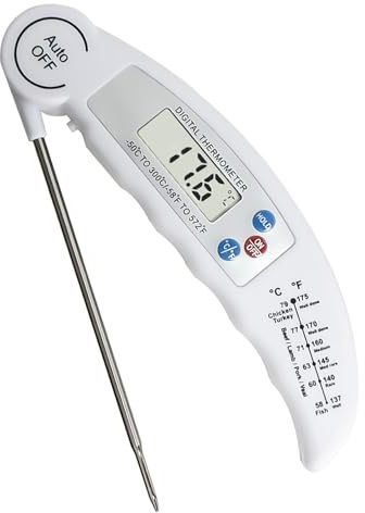 Kötttermometer digital stektermometer kökstermometer, omedelbar läsbar grilltermometer, LCD-skärm och lång sond, för matlagning, BBQ, vit