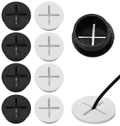 ApexPine 8 Pcs 25mm Silicone Desk Grommets for Cable Management | 8 pack 25mm silicone desk grommets 4 black 4 white, for home office desk cable management wire hole cover accessory