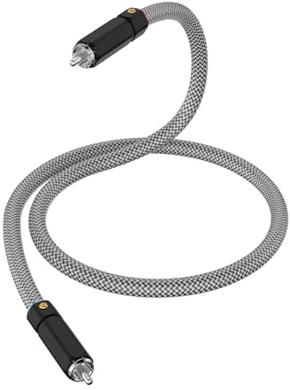 Audiophiles Subwoofer-Kabel 75 Ohm Digitales Koaxial-RCA-Kabel 6N OCC Kupfer Mehrfach geschirmtes Audio-Kabel mit versilbertem RCA-Stecker für Subwoofer, Verstärker, TV, HiFi-Audio (HTD4RCA1.5m)