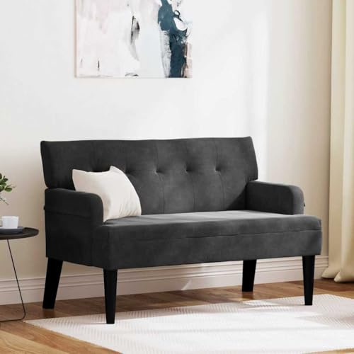 Amorsee Sitzbank aus Stoff, Bank Polsterbank mit Rückenlehne, Bettbank, Flurbank für Wohnzimmer, Modern, 112 x 65,5 x 75 cm Schwarz