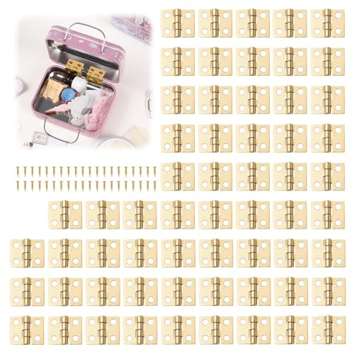 Stalora 60 Stück Mini Scharniere aus Messing,mit 240 Schrauben, Kleine Klappbare Modellbau Scharniere 8x10mm für Puppenhaus, Schmuckkästchen, Holzkisten & Miniaturmöbel