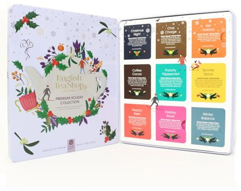English Tea Shop® | Collezione Tè Tisane BIO | Tè Verde Nero Rooibos Mix Frutta Spezie Cannella Menta | Degustazione Infusi Natale Latta Metallo - 72 Filtri
