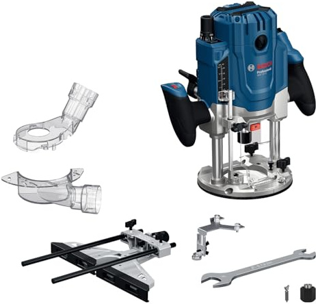 Bosch Professional Corded Router GOF 20-12 (2000 W Power, incl. dust Extraction, Roller and Parallel Guide, Centring pin, Socket Wrench 17/24mm, Guide 17mm, Collet Set 1/4’’, 1/2’’, in L-BOXX)