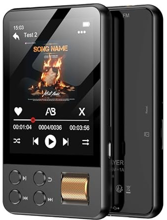 AGXOV Reproductor MP3 de 128 GB, MP3 Player Bluetooth con Pantalla TFT a Color de 2,4 con Auriculares, MP3 Reproductor Musica con Radio FM, Reproducción de Música, Altavoz HD, Grabación de Voz