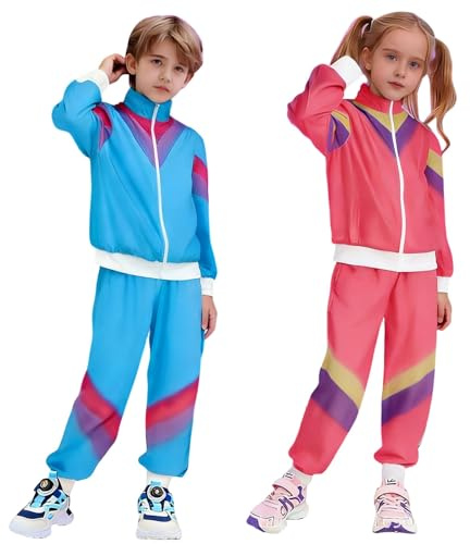 Disfraz jogging retro niño Party Fashion - Disfraz infantil chándal, chaqueta y pantalón, atuendo de los años 80, chándal para carnaval y fiestas disfraz gimnasta años 80
