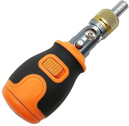 Tofelf Mini destornillador de carraca 8 en 1, diseño de carraca de 3 posiciones, juego de herramientas portátil multifuncional con bloqueo direccional, color naranja