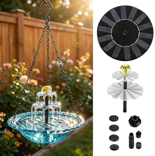Solar Bird Bath Fountains - Solar Cascade Hanging Bird Bath Fountain, BirdBath And Feeder For Garden, Attracts Hummingbirds & Wild Birds, Birds Feeder Tray For Outdoor Garden Backyard Patio