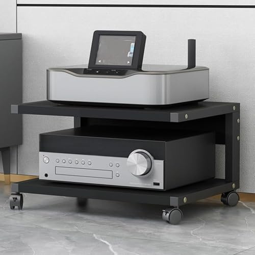 Mueble Torre para Soporte Audiovisual de Doble Capa, Estante para vídeo con Ruedas, Soporte para Consola de Videojuegos, Apto para TV/Reproductor de DVD/CD, A, 20×16×12 pulgadas/50×40×30 cm