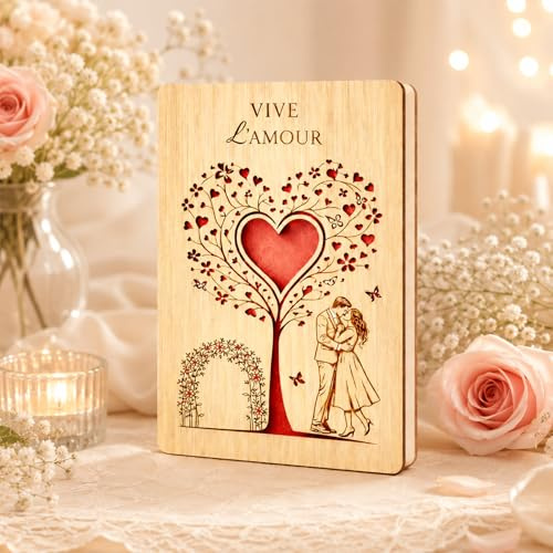 AHEZQILU Carte Mariage Félicitation en Bois, Avec une Enveloppe Rouge, Belles Carte Félicitations Mariage, Cadeau Mariage Idéal Pour la Famille, les Amis, les Collègues et les Supérieurs