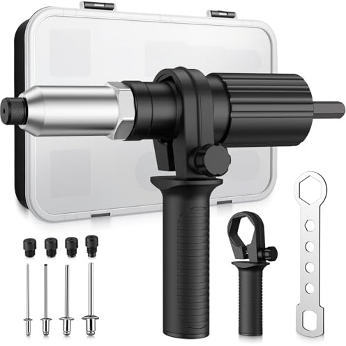 AUTOUTLET Accesorio de Remache para Taladro Destornillador Inalámbrico, Adaptador de Remache Eléctrico con Remaches de 79 piezas 2,4/3,2/4,0/4,8 mm para Remaches Ciegos (Negro)