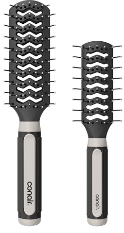 Conair Grip & Lift Vent Hairbrush, Full-Size and Mid-Size Brush Set, Nylon Bristle Hair Brushes for Blowout Styling, Value Pack, Color May Vary