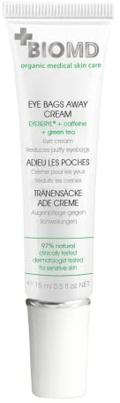 BIOMD Tränensäcke ade Creme, Mangokernbutter, Baumwollsamenextrakt, Jojobaöl, Aloe Vera, Grüntee-Extrakt, Koffein, 15 ml