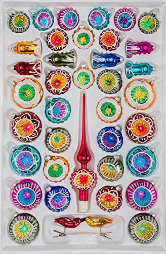 39 TLG. Glas-Weihnachtskugeln Set in Hochglanz Vintage Style - Christbaumkugeln - Weihnachtsschmuck-Christbaumschmuck-Reflektorkugeln-Reflexkugeln-Reflector Balls-