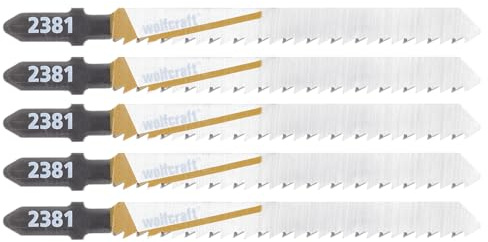 wolfcraft Stichsägeblatt T-Schaft für Holz, HCS, sauberer Schnitt, 5 Stück, 2651000