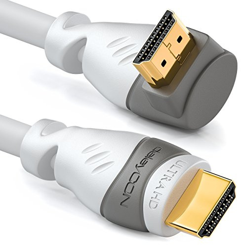 deleyCON 5m Câble HDMI Coudé (Angle 270°) - UHD 4K HDR 1080p 2160p EARC - pour TV, Barre de Son, Moniteur, PC, Ordinateur Portable, Projecteur, PS5, Xbox - Blanc