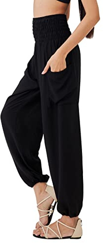 Joob Joob Boho Pants for Women - Hippie Harem Pants Women - Womens Yoga Pants – Comfy Bohemian Flowy Hippie Clothes - Black Large