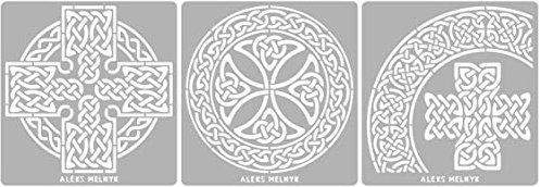 Aleks Melnyk #38 Metal Journal Stencils, Celtic Knot, Stainless Steel Irish Stencils Kit 3 PCS, Templates Tool for Wood Burning, Pyrography and Engraving, Scandinavian, Viking Symbols, Crafting