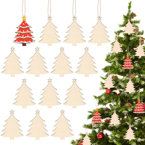 Toyvian 50 Stücke Baumschmuck Holz Christbaumschmuck Holzscheiben Weihnachten Holzanhänger Geschenkanhänger Tags Weihnachtsbaum Anhänger