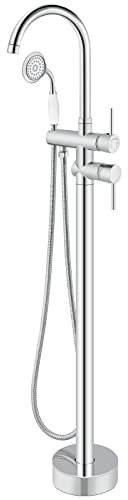 Aolemi Poliertes Chrom, freistehend, Badewannenarmatur, Bodenmontage, Wannenfüller, stehend, hoher Durchfluss, Duscharmaturen mit Handbrause, Mischbatterie