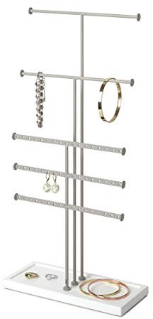 Umbra Trigem Schmuckständer für Halsketten, Ohrringe und Armbänder, freistehend, zum Aufhängen, Weiß/Grau, 5 Stück