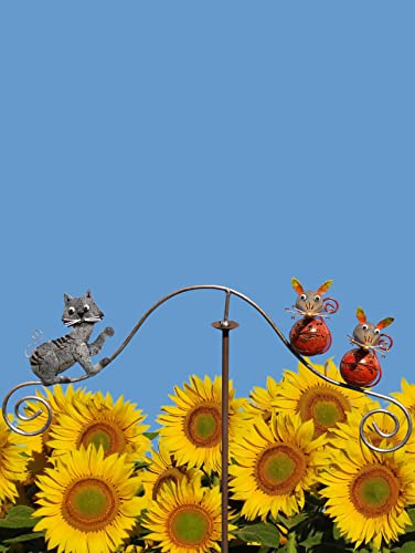 POMMERNTRAUM ® | Windspiel Gartendekoration Gartenstecker Katze + Mäuse Gartenpendel Unruhe Gartenkunst - Tom + Geschwister Jerry AUS Metall HANDBEMALT