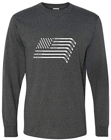 Go All Out X-Large Black Heather Adult Hockey Sticks & Pucks American Flag Long Sleeve T-Shirt