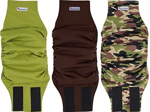 Petsweare Hundewindel für Rüden, wiederverwendbar und waschbar, weich und bequem, 3 Stück (Medium, Braun, Olivgrün, Camo)