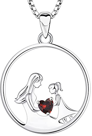 YL Collana Madre e Figlia 925 Argento tagliato Gennaio Pietra portafortuna Granato Collana con Ciondolo Regali per Donne Mamma, 45-48 CM