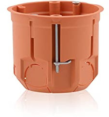 Gerätedose Verbindungsdose tiefe Verteilerdose Hohlwanddose Fräsloch Ø 68mm, Höhe 60mm, Orange IP30 650°C, für Gibskarton-Platten & Holzwände, Inkl. Pfoten (Schrauben) kompatibel mit Deckel