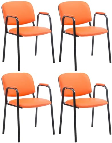 CLP Stapelstuhl 4er Set mit Armlehnen gepolstert Ken Pro, Konferenzstühle Kunstleder stapelbar, Metallgestelle schwarz stabil bis 150 kg Farbe orange