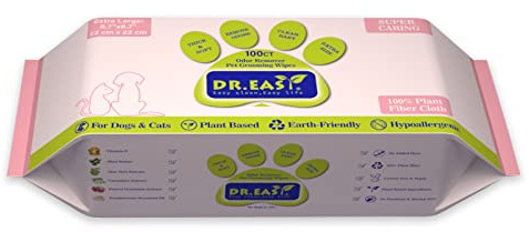 DR. EASY Super Caring Lingettes pour Animaux de Compagnie 100ct pour Chiens et Chats, nettoie Les Oreilles, Le Visage, Les Fesses, Le Corps
