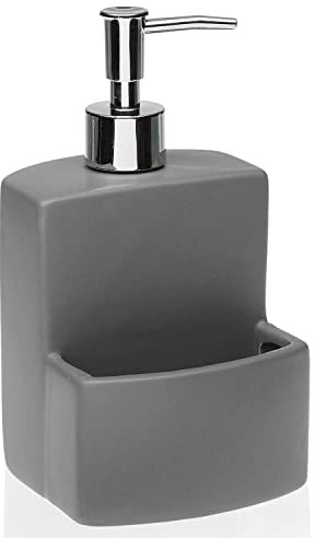 TIENDA EURASIA - Dispensador Jabon Dispensado Baño y Cocina, Dispensador de Jabon con Hueco para Estropajo o Cepillo de Uñas, 10 x 10 x 19 cm (Gris)