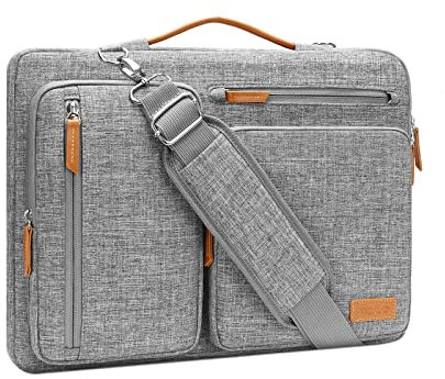 MOSISO 360 Schütz Laptoptasche 16 Zoll, 15-15,6 Zoll Umhängetasche Kompatibel mit MacBook Pro 16, HP, Dell, Lenovo, Asus, Seite Offen Schultertasche mit 4 Reißverschlusstaschen&Griff, Grau