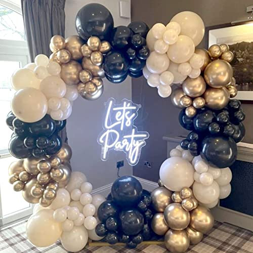 Black and Gold Balloon Arch, 116 Balloon Arch Kit Gold Black and White Sand Party Decoration Balloon Garland for Birthday, Baby Shower, Wedding, Graduation Decoration
