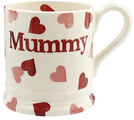 Emma Bridgewater große Tasse 1/2 Pint, Keramik Kaffeetasse groß - Steingut Tasse, Cappuccino, Latte, Kaffee, Teetasse - Schöne Tassen, Geburtstagsgeschenk - Kaffeebecher Rosa Herzen Mummy