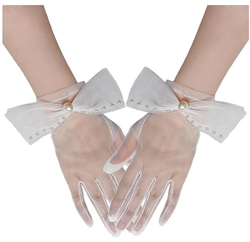 LJRPUPY Braut Handschuhe mit Perlen Bankett Kleid Handschuhe Handgelenklänge Satin Handschuhe für Hochzeit Oper Party, Beige 02, EinheitsgröÃŸe