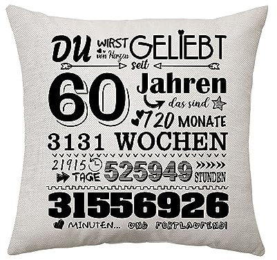 Geburtstagsgeschenk für Frauen Männer Zierkissenbezüge Geschenk für Sie 6 - 50 Jahre Geschenke für Mama Tante Papa Oma Opa Schwester Freund Geburtstagsgeschenke Ideen Kissenbezug 45 x 45 CM (60th)
