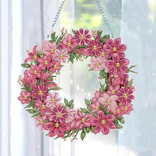 Starnearby DIY Diamond Painting Herbstkränze für die Haustür, Diamant Malerei Weihnachten Kranz Set mit Kette, Diamant Painting Anhänger TürKranz WandKranz für Fenster Wandbehang Dekoration(F)