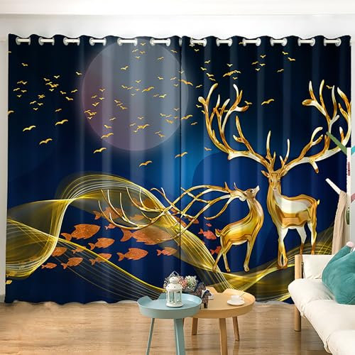 XCLOOZGL Gardinen Mit Hirschmotiven Verdunkelungsvorhänge Blickdichte Vorhänge Thermovorhang Mit Ösen Für Schlafzimmer Wohnzimmer Verdunklungsvorhang,2,138 W*106 L